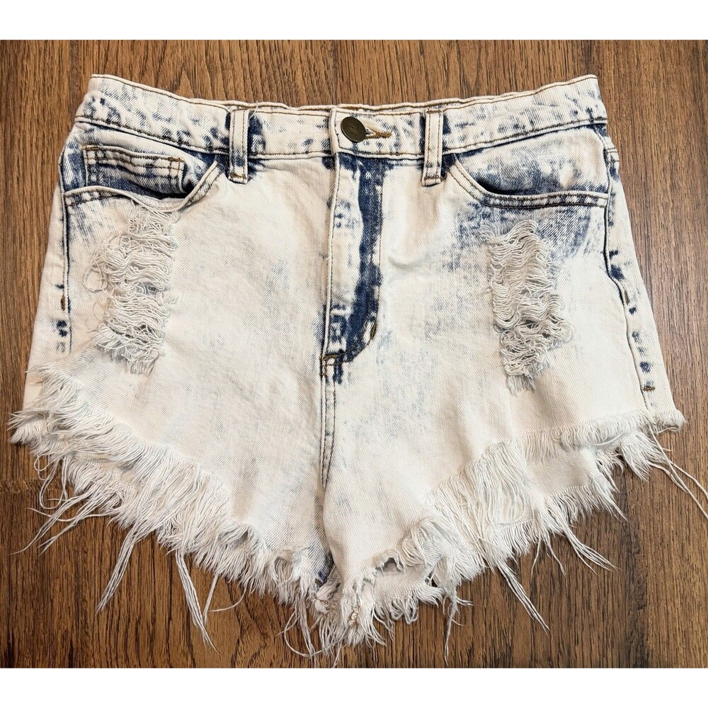 Sneak Peek Women’s L High Rise Acid Wash Distressed Cutoff Denim Shorts